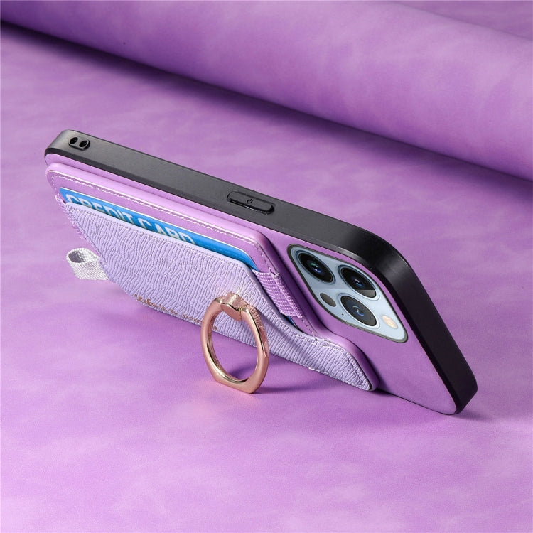 For iPhone 15 Pro max Retro Magsafe Cross Leather Ring Holder Card Bag Phone Case(Purple) - iPhone 15 Pro Max Cases by buy2fix | Online Shopping UK | buy2fix