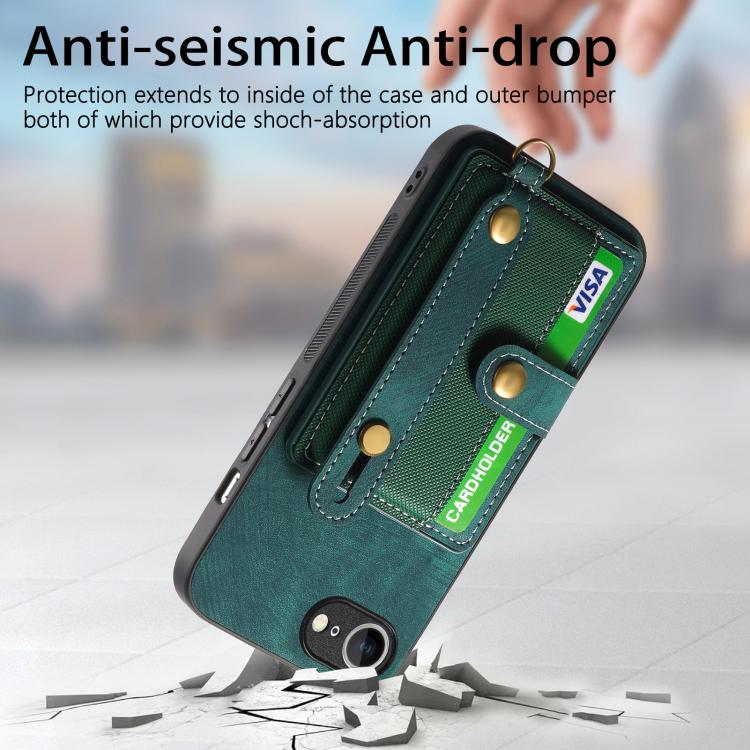 For iPhone 16e Retro Cross Wristband Wallet Leather Back Phone Case(Green) - iPhone 16e Cases by buy2fix | Online Shopping UK | buy2fix