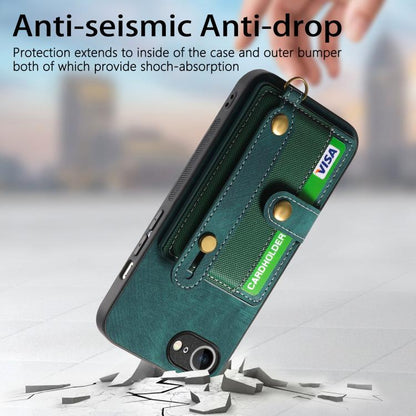 For iPhone 16e Retro Cross Wristband Wallet Leather Back Phone Case(Green) - iPhone 16e Cases by buy2fix | Online Shopping UK | buy2fix