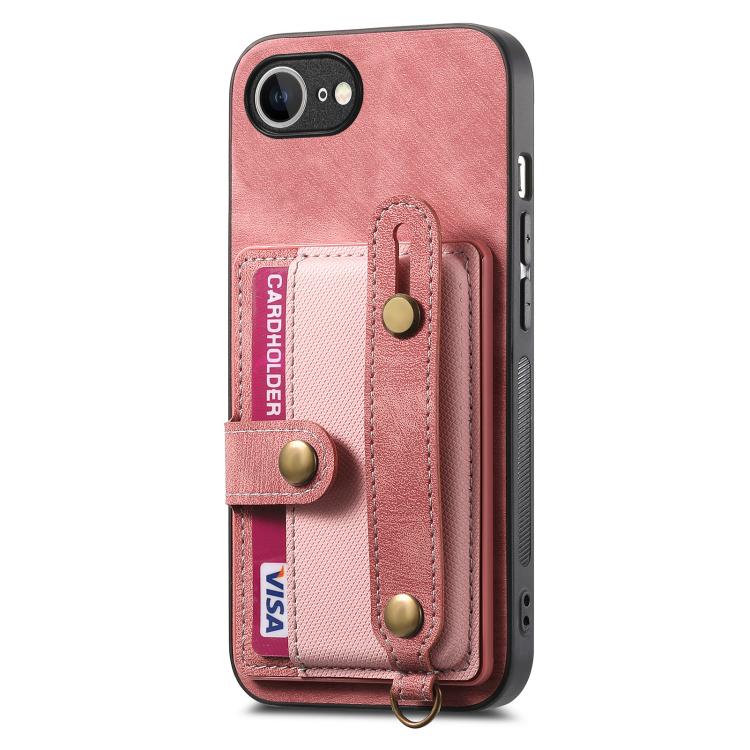 For iPhone 16e Retro Cross Wristband Wallet Leather Back Phone Case(Pink) - iPhone 16e Cases by buy2fix | Online Shopping UK | buy2fix