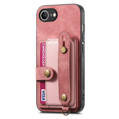 For iPhone 16e Retro Cross Wristband Wallet Leather Back Phone Case(Pink) - iPhone 16e Cases by buy2fix | Online Shopping UK | buy2fix
