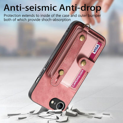 For iPhone 16e Retro Cross Wristband Wallet Leather Back Phone Case(Pink) - iPhone 16e Cases by buy2fix | Online Shopping UK | buy2fix