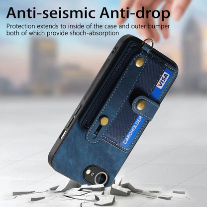 For iPhone 16e Retro Cross Wristband Wallet Leather Back Phone Case(Blue) - iPhone 16e Cases by buy2fix | Online Shopping UK | buy2fix