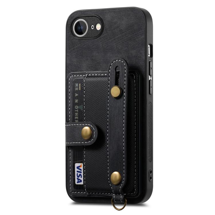 For iPhone 16e Retro Cross Wristband Wallet Leather Back Phone Case(Black) - iPhone 16e Cases by buy2fix | Online Shopping UK | buy2fix