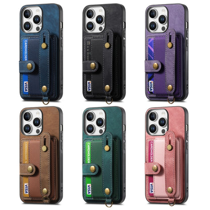 For iPhone 16e Retro Cross Wristband Wallet Leather Back Phone Case(Green) - iPhone 16e Cases by buy2fix | Online Shopping UK | buy2fix