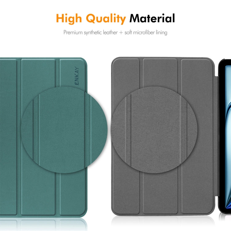 For Honor Pad X8a 11 ENKAY Tri-fold Custer Texture Leather Protective Tablet Case(Dark Green) - Honor by ENKAY | Online Shopping UK | buy2fix