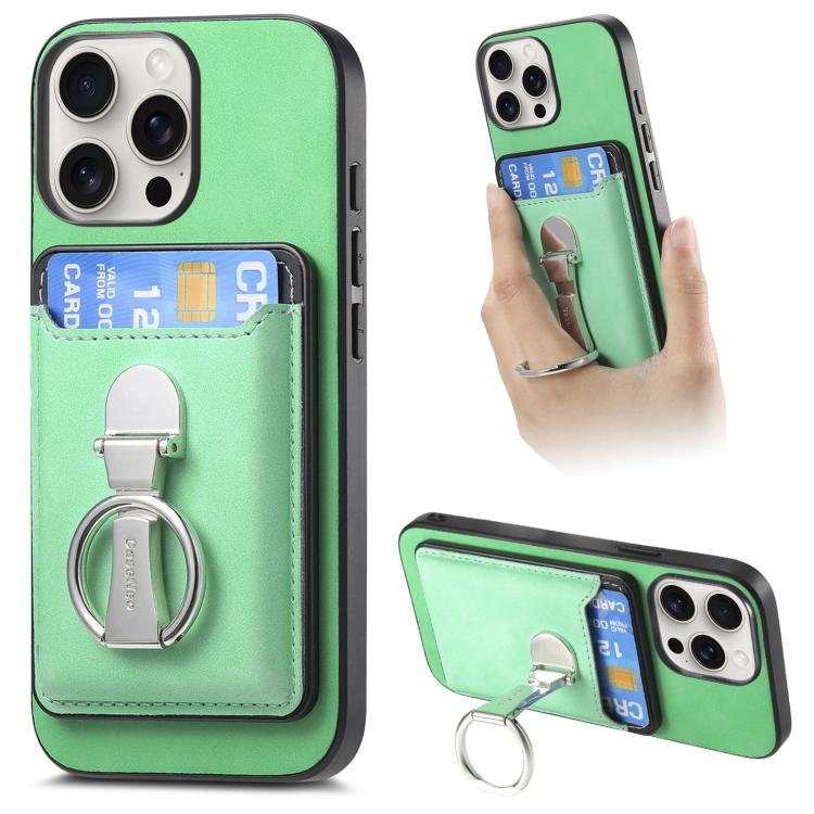 For iPhone 15 Pro Max Retro Folding Ring Holder Card Bag MagSafe Phone Case(Green) - iPhone 15 Pro Max Cases by buy2fix | Online Shopping UK | buy2fix