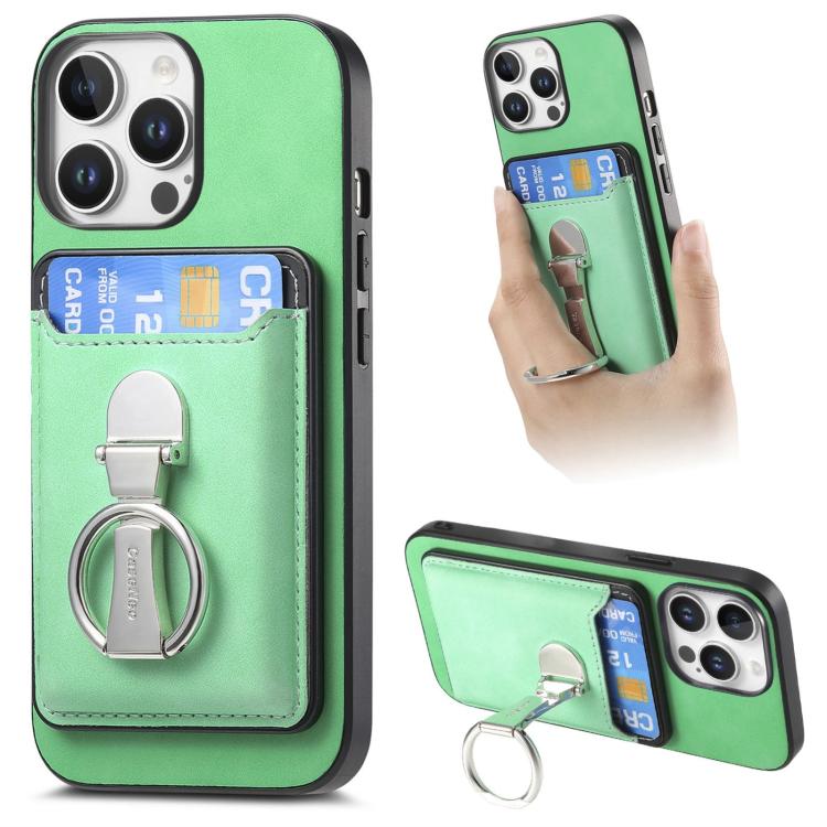 For iPhone 14 Pro Retro Folding Ring Holder Card Bag MagSafe Phone Case(Green) - iPhone 14 Pro Cases by buy2fix | Online Shopping UK | buy2fix