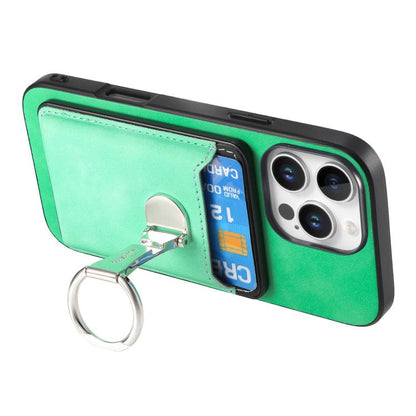 For iPhone 14 Plus Retro Folding Ring Holder Card Bag MagSafe Phone Case(Green) - iPhone 14 Plus Cases by buy2fix | Online Shopping UK | buy2fix
