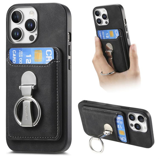 For iPhone 13 Pro Retro Folding Ring Holder Card Bag MagSafe Phone Case(Black) - iPhone 13 Pro Cases by buy2fix | Online Shopping UK | buy2fix