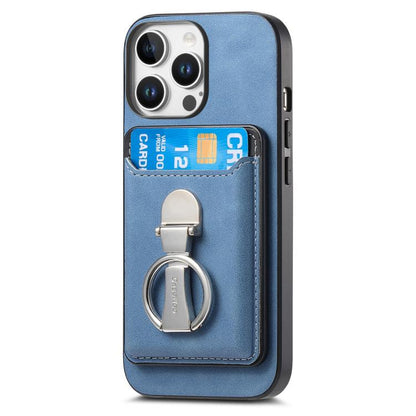 For iPhone 13 Pro Retro Folding Ring Holder Card Bag MagSafe Phone Case(Blue) - iPhone 13 Pro Cases by buy2fix | Online Shopping UK | buy2fix