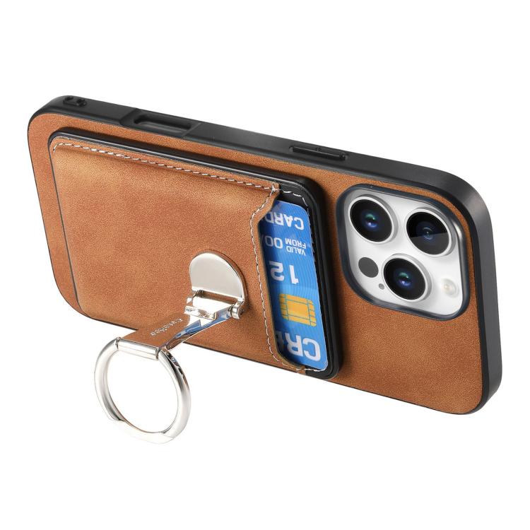 For iPhone 13 Pro Max Retro Folding Ring Holder Card Bag MagSafe Phone Case(Brown) - iPhone 13 Pro Max Cases by buy2fix | Online Shopping UK | buy2fix