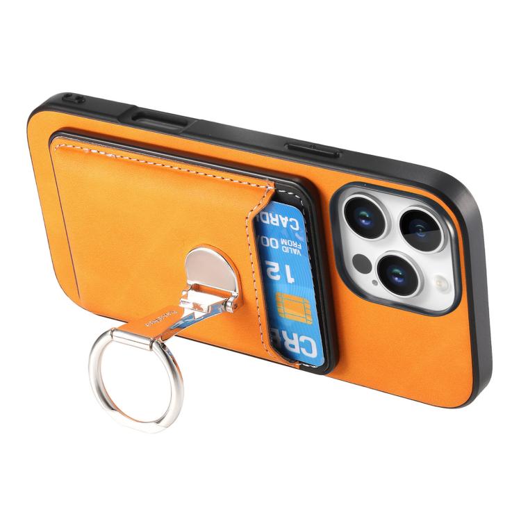 For iPhone 13 Pro Max Retro Folding Ring Holder Card Bag MagSafe Phone Case(Yellow) - iPhone 13 Pro Max Cases by buy2fix | Online Shopping UK | buy2fix