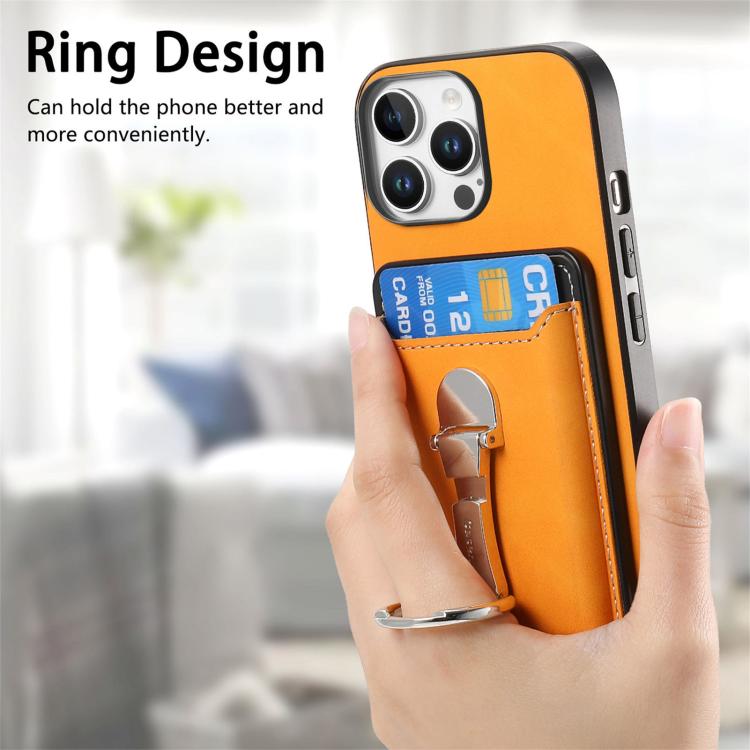 For iPhone 13 Pro Max Retro Folding Ring Holder Card Bag MagSafe Phone Case(Yellow) - iPhone 13 Pro Max Cases by buy2fix | Online Shopping UK | buy2fix