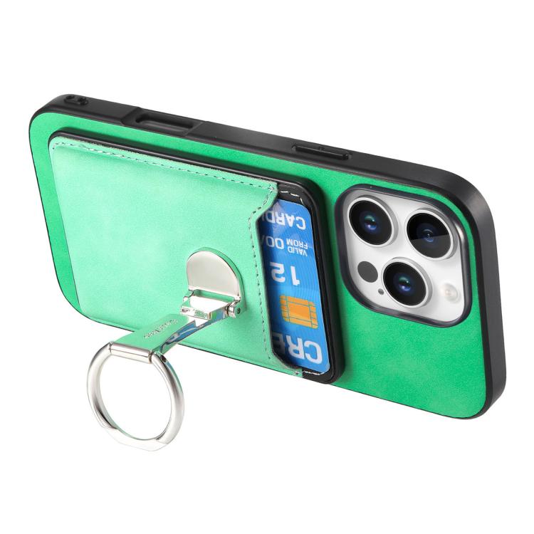 For iPhone 12 Retro Folding Ring Holder Card Bag MagSafe Phone Case(Green) - iPhone 12 / 12 Pro Cases by buy2fix | Online Shopping UK | buy2fix