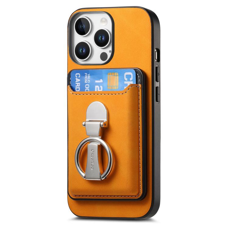 For iPhone 12 Pro Max Retro Folding Ring Holder Card Bag MagSafe Phone Case(Yellow) - iPhone 12 Pro Max Cases by buy2fix | Online Shopping UK | buy2fix