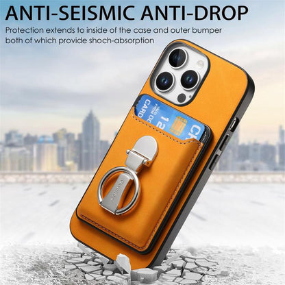For iPhone 11 Retro Folding Ring Holder Card Bag MagSafe Phone Case(Yellow) - iPhone 11 Cases by buy2fix | Online Shopping UK | buy2fix