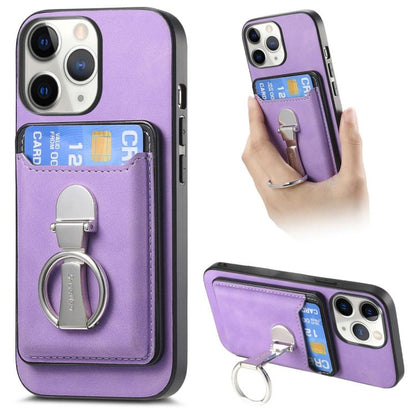 For iPhone 11 Pro Retro Folding Ring Holder Card Bag MagSafe Phone Case(Purple) - iPhone 11 Pro Cases by buy2fix | Online Shopping UK | buy2fix
