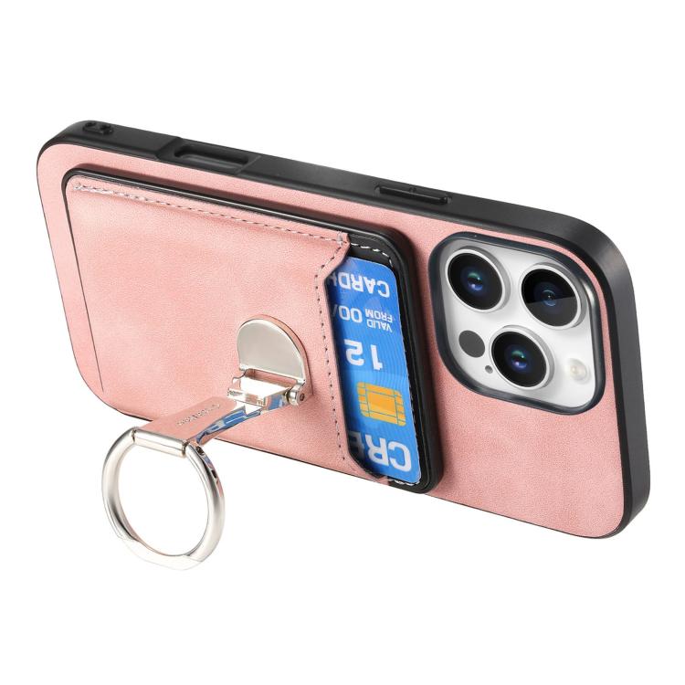 For iPhone 11 Pro Retro Folding Ring Holder Card Bag MagSafe Phone Case(Pink) - iPhone 11 Pro Cases by buy2fix | Online Shopping UK | buy2fix