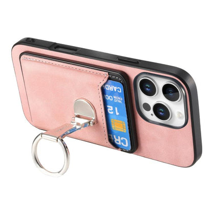 For iPhone 11 Pro Retro Folding Ring Holder Card Bag MagSafe Phone Case(Pink) - iPhone 11 Pro Cases by buy2fix | Online Shopping UK | buy2fix