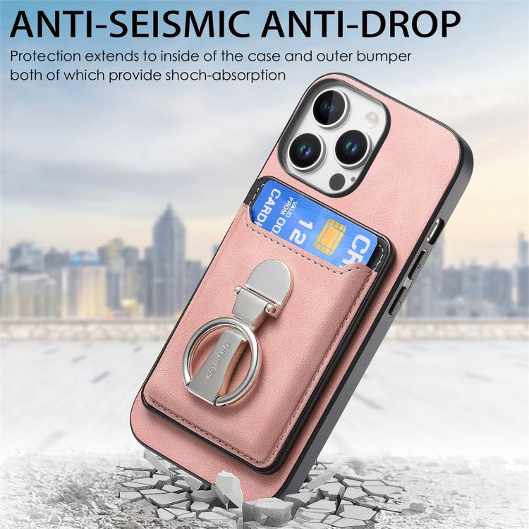 For iPhone 11 Pro Retro Folding Ring Holder Card Bag MagSafe Phone Case(Pink) - iPhone 11 Pro Cases by buy2fix | Online Shopping UK | buy2fix