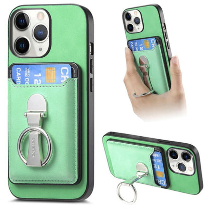 For iPhone 11 Pro Max Retro Folding Ring Holder Card Bag MagSafe Phone Case(Green) - iPhone 11 Pro Max Cases by buy2fix | Online Shopping UK | buy2fix
