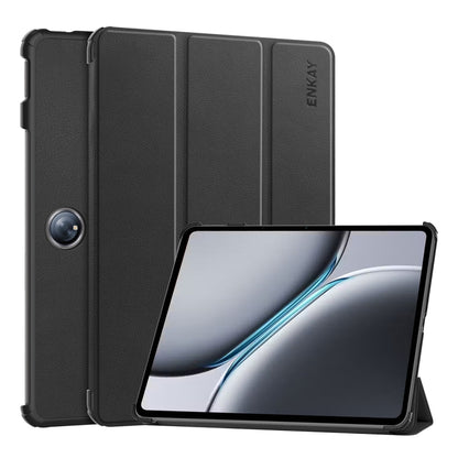 For OnePlus Pad 2 / Pad Pro 12.1 ENKAY Tri-fold Custer Texture Platic Leather Smart Tablet Case(Black) - Others by ENKAY | Online Shopping UK | buy2fix