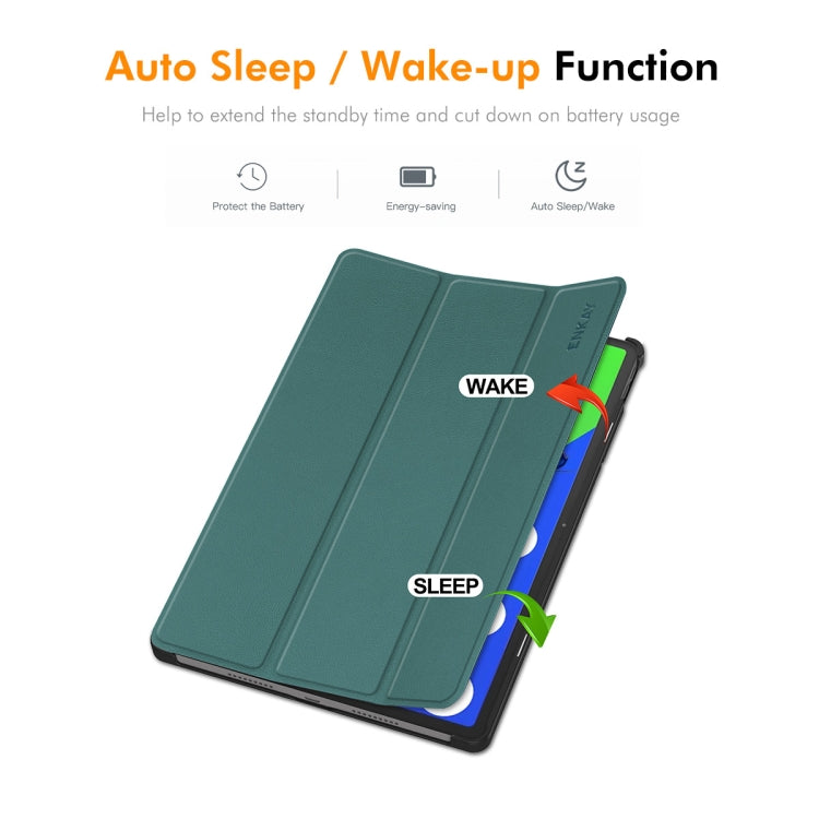 For Lenovo Xiaoxin Pad Pro 12.7 2025 ENKAY Tri-fold Custer Texture Platic Leather Smart Tablet Case(Dark Green) - Lenovo by ENKAY | Online Shopping UK | buy2fix