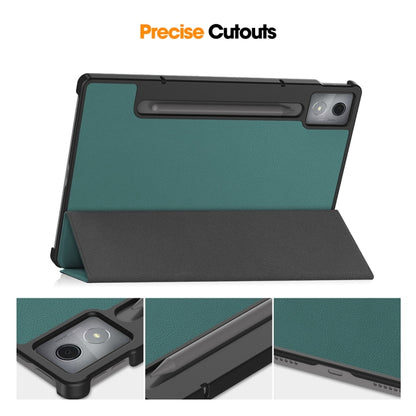 For Lenovo Xiaoxin Pad Pro 12.7 2025 ENKAY Tri-fold Custer Texture Platic Leather Smart Tablet Case(Dark Green) - Lenovo by ENKAY | Online Shopping UK | buy2fix