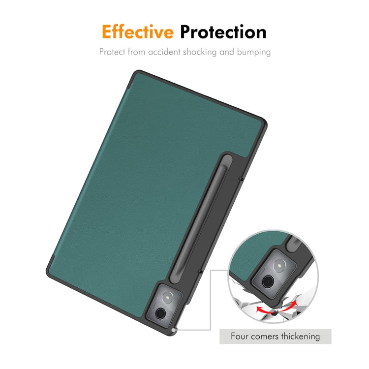 For Lenovo Xiaoxin Pad Pro 12.7 2025 ENKAY Tri-fold Custer Texture Platic Leather Smart Tablet Case(Dark Green) - Lenovo by ENKAY | Online Shopping UK | buy2fix