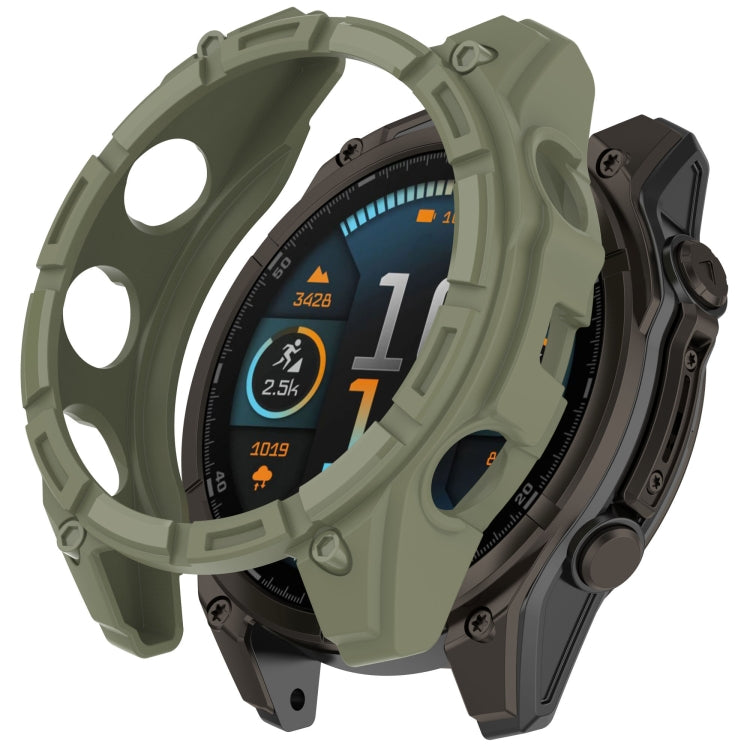 For Garmin Fenix 8 AMOLED 51mm Armor Hollow TPU Half Coverage Watch Protective Case(Juugle Green) by buy2fix