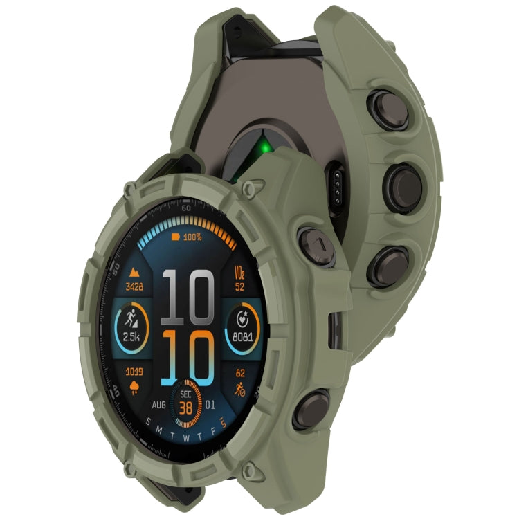 For Garmin Fenix 8 AMOLED 51mm Armor Hollow TPU Half Coverage Watch Protective Case(Juugle Green) by buy2fix