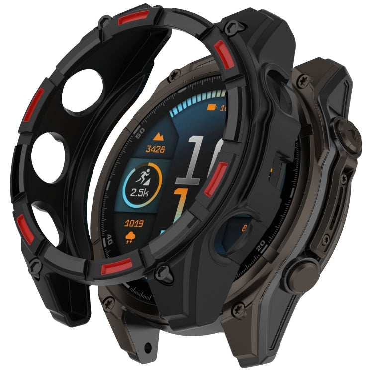 For Garmin Fenix 8 AMOLED 51mm Armor Hollow TPU Half Coverage Watch Protective Case(Black Red) by buy2fix