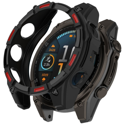 For Garmin Fenix 8 AMOLED 51mm Armor Hollow TPU Half Coverage Watch Protective Case(Black Red) by buy2fix