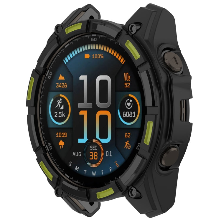 For Garmin Fenix 8 AMOLED 51mm Armor Hollow TPU Half Coverage Watch Protective Case(Black Green) by buy2fix