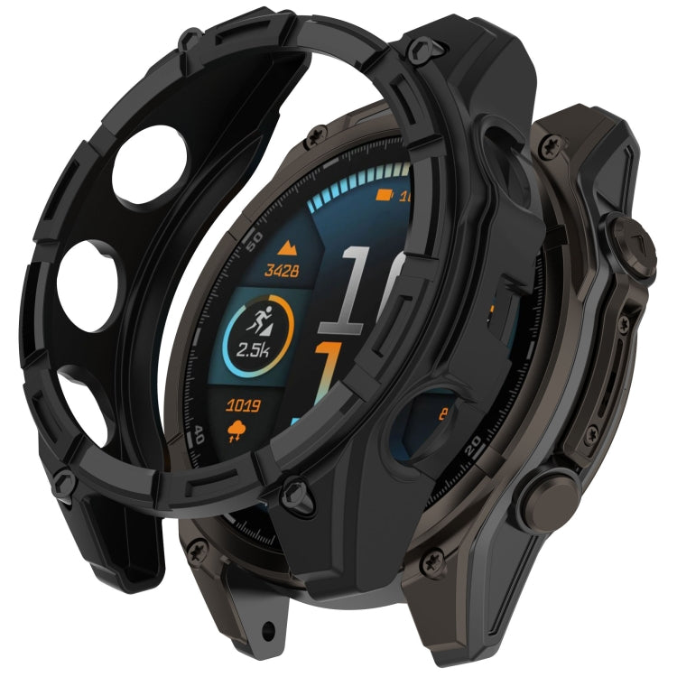 For Garmin Fenix 8 AMOLED 51mm Armor Hollow TPU Half Coverage Watch Protective Case(Black) by buy2fix