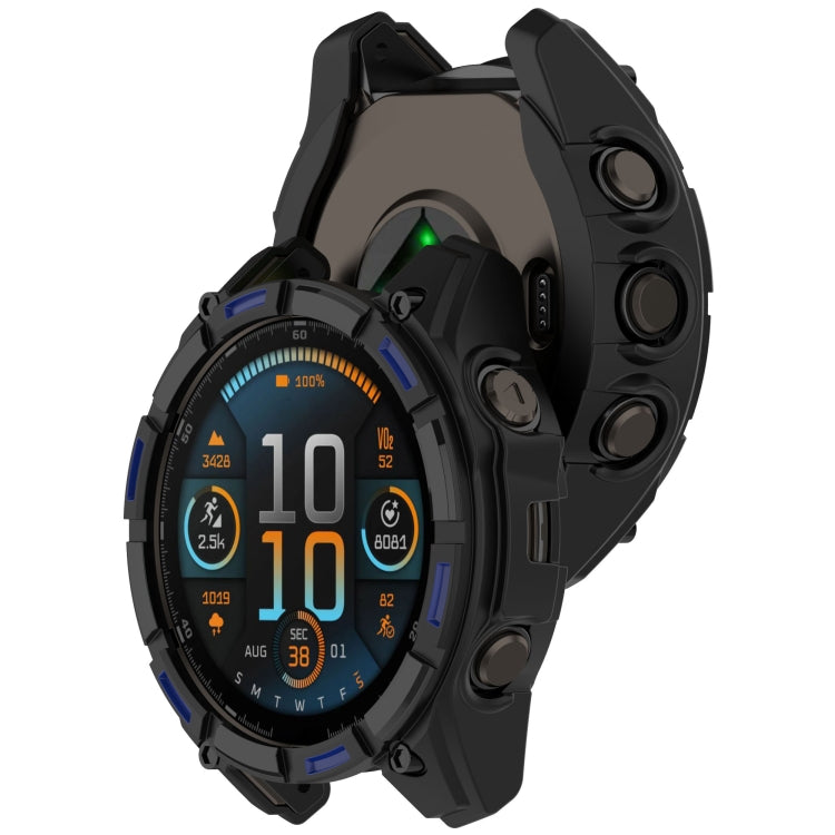 For Garmin Fenix 8 AMOLED 47mm Armor Hollow TPU Half Coverage Watch Protective Case(Black Blue) by buy2fix