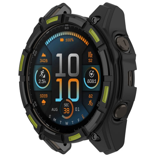 For Garmin Fenix 8 AMOLED 47mm Armor Hollow TPU Half Coverage Watch Protective Case(Black Green) by buy2fix