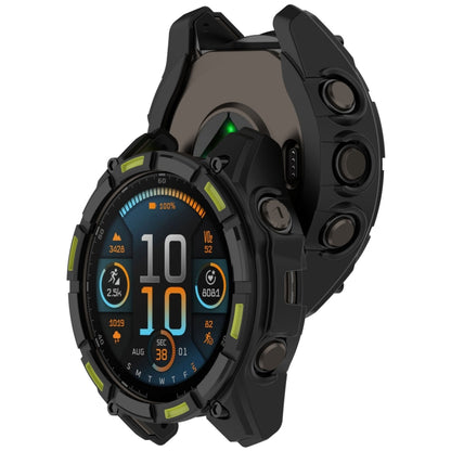 For Garmin Fenix 8 AMOLED 47mm Armor Hollow TPU Half Coverage Watch Protective Case(Black Green) by buy2fix