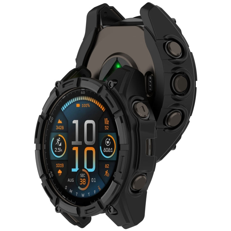 For Garmin Fenix 8 AMOLED 47mm Armor Hollow TPU Half Coverage Watch Protective Case(Black) by buy2fix