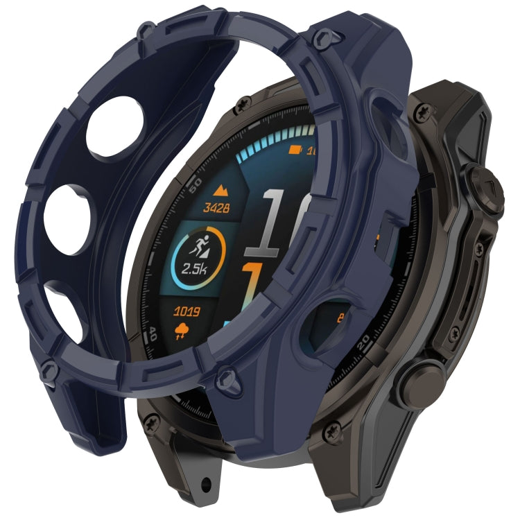 For Garmin Fenix 8 AMOLED 47mm Armor Hollow TPU Half Coverage Watch Protective Case(Midnight Blue) by buy2fix