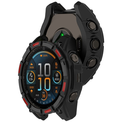 For Garmin Fenix 8 AMOLED 43mm Armor Hollow TPU Half Coverage Watch Protective Case(Black Red) by buy2fix