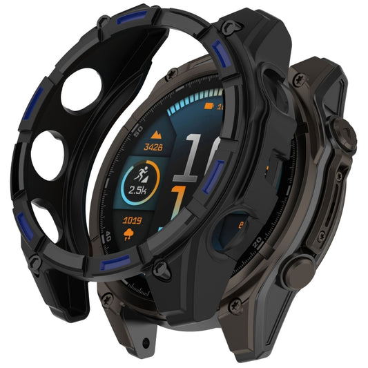 For Garmin Fenix 8 AMOLED 43mm Armor Hollow TPU Half Coverage Watch Protective Case(Black Blue) by buy2fix