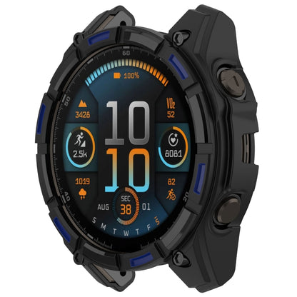 For Garmin Fenix 8 AMOLED 43mm Armor Hollow TPU Half Coverage Watch Protective Case(Black Blue) by buy2fix