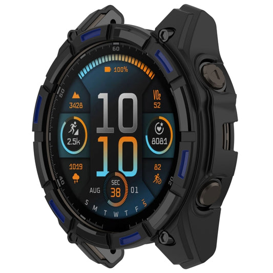 For Garmin Fenix 8 AMOLED 43mm Armor Hollow TPU Half Coverage Watch Protective Case(Black Blue) by buy2fix