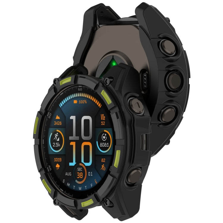 For Garmin Fenix 8 AMOLED 43mm Armor Hollow TPU Half Coverage Watch Protective Case(Black Green) by buy2fix