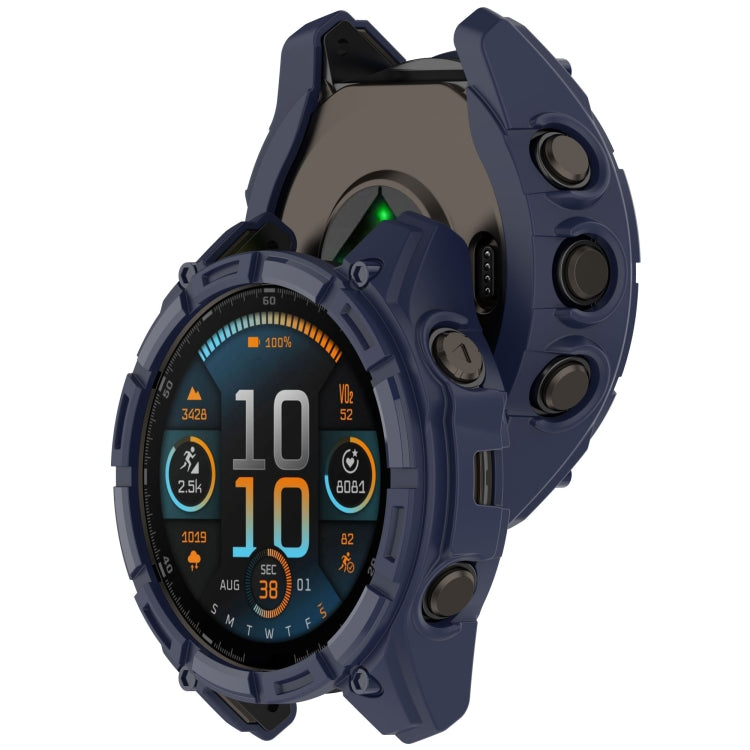 For Garmin Fenix 8 AMOLED 43mm Armor Hollow TPU Half Coverage Watch Protective Case(Midnight Blue) by buy2fix