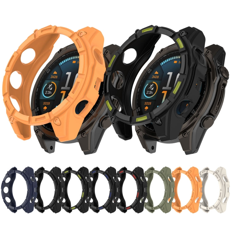 For Garmin Fenix 8 AMOLED 47mm Armor Hollow TPU Half Coverage Watch Protective Case(Black Green) by buy2fix