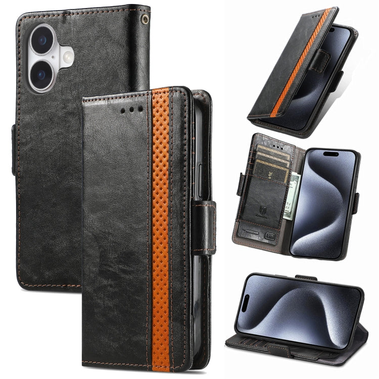 For iPhone 16 CaseNeo Splicing Dual Magnetic Buckle Leather Phone Case(Black) by buy2fix
