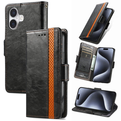For iPhone 16 CaseNeo Splicing Dual Magnetic Buckle Leather Phone Case(Black) by buy2fix